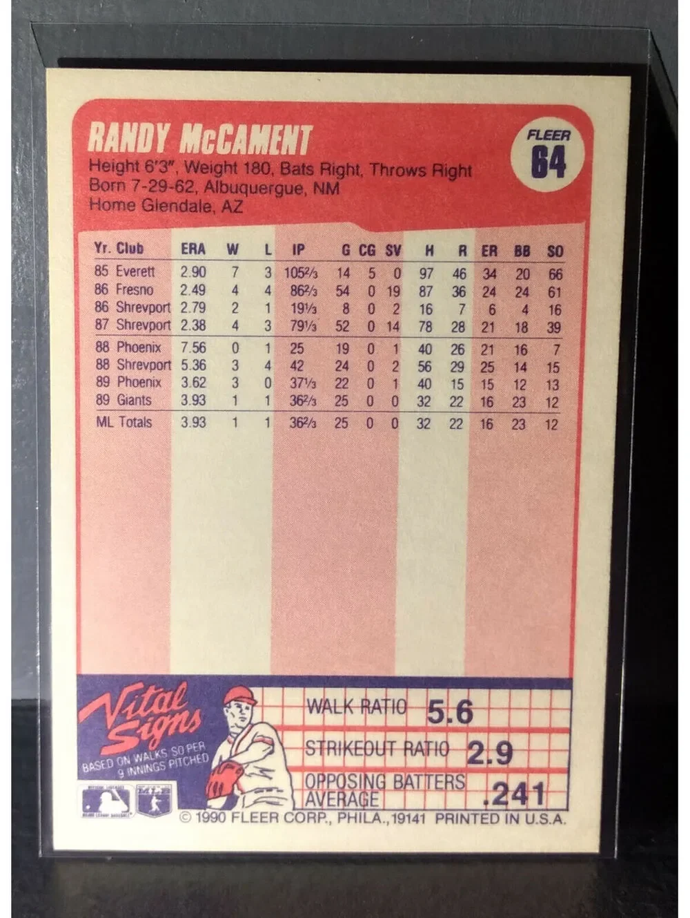 1990 Randy McCament Fleer Baseball Card #64